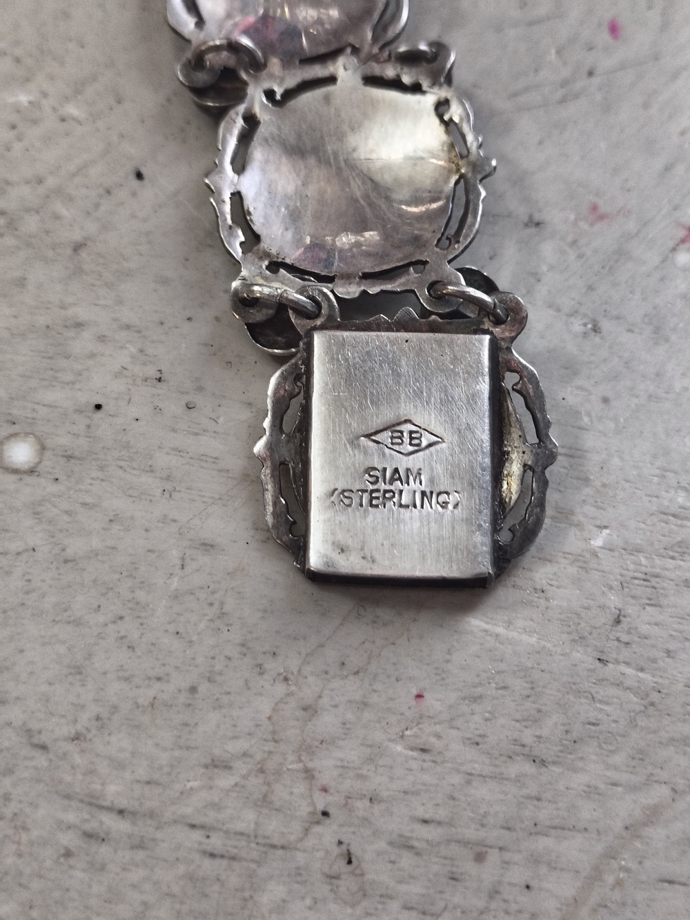 Vintage Siam Sterling Silver Niello Panel Bracelet SB Maker Mark Thai Dancers - Picture 2 of 9